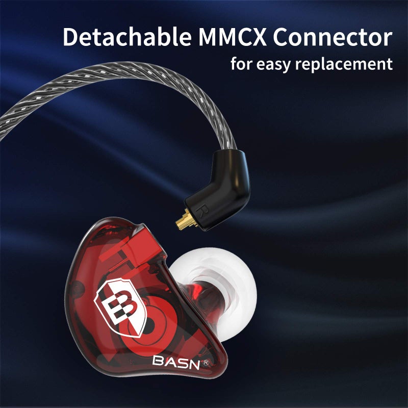BASN Professional in Ear Monitor Headphones for Singers Drummers Musicians with MMCX Connector IEM Earphones (Lux Clear Red Blue) - Image 4